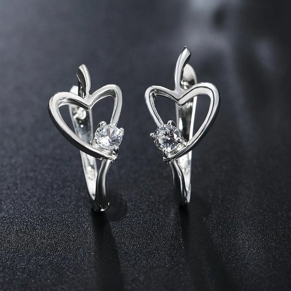 Fine Silver Jewelry - Beautiful Crystal Heart's Buckle Stud Earring's Solid Sterling Silver
